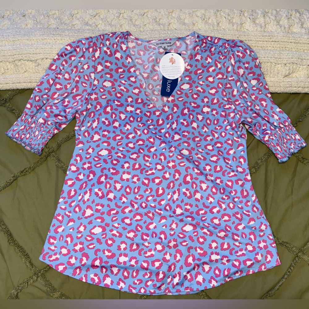 Luxe Vibrant Pink and Blue Animal Print Blouse